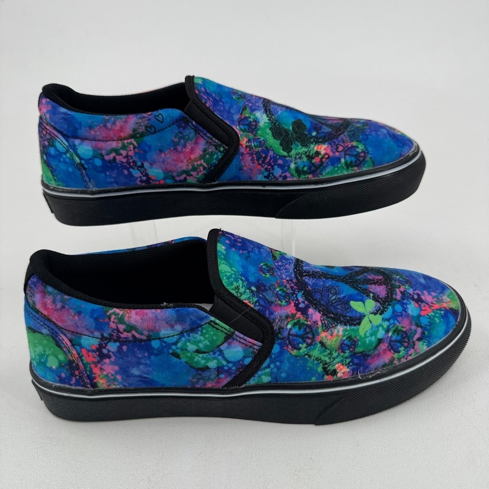 Yes We Vibe Shoes UNISEX Multicolor Peace Sign Slip On Sneakers MENS 7 WOMENS 9